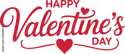 Lettering Happy Valentines Day banner. Valentines Day greeting card template with typography text happy valentine`s day and red heart and line on background. Vector illustration