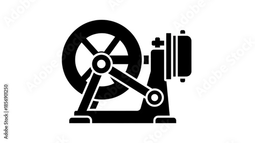 Stirling Engine Silhouette Icon Vector Showing Flywheel and Piston Mechanism