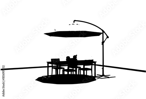 Rooftop outdoor patio vector illustration with dining table plants and minimalist design