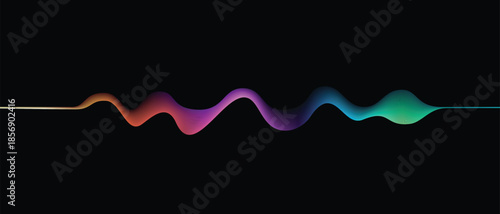 Colorful glowing sound wave line on dark background, abstract audio frequency and music visualization, vector