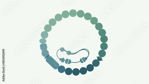 Prayer beads with a gradient of green and blue hues.