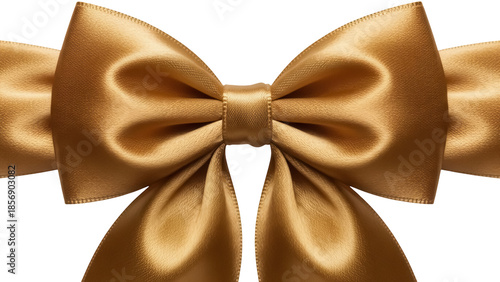 Photos Golden satin ribbon bow isolated PNG, elegant gift wrapping element for festive