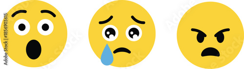 emoji, emotion, face, expression, sad, angry, surprised, digital, icon, reaction, mood, cartoon, yellow, character, cry, frustration, shock, tear, rage, feelings