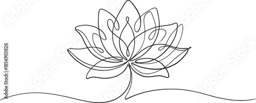Minimalist lotus flower line art illustration, abstract floral design, continuous one line drawing, spiritual nature symbol, modern vector artwork