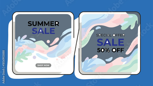 Summer sale banner, special offer design, abstract colorful background, promotional template, discount ad, vibrant marketing graphic, retail campaign visual