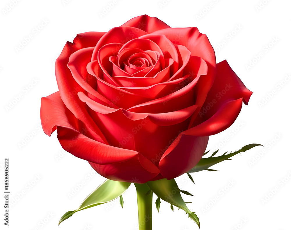 Naklejka premium Vibrant red rose in full bloom isolated on transparent background