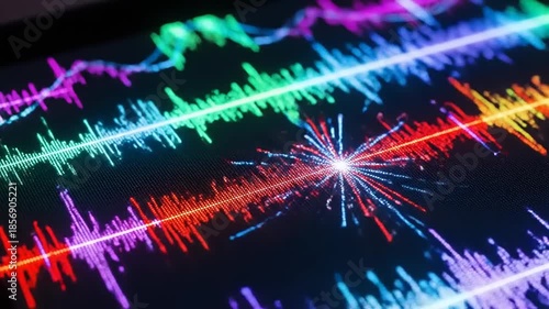 Vibrant Audio Waveform Displaying Sound Frequencies and Digital Music Visualization.