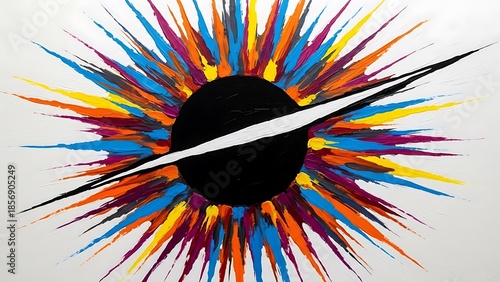 Vibrant explosion with central dark sphere
