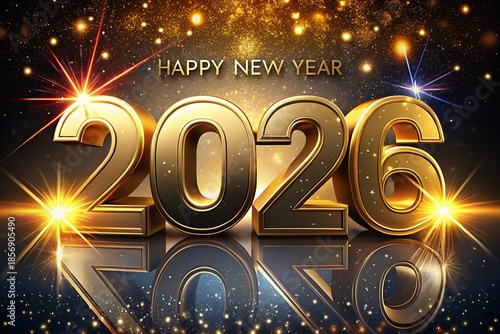 Happy New Year 2026 celebration with golden numbers and sparkles