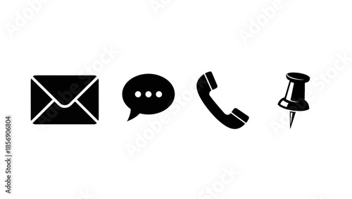 Contact Us Icons Envelope, Speech Bubble, Phone Receiver, and Pushpin