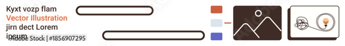 User interface design, creative assets, digital prototypes, color schemes, UX tools, modern interfaces. Minimalistic layout with placeholders, icons and a color palette. User interface design