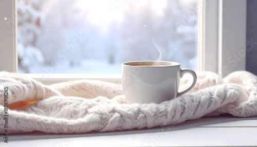 Wallpaper Mural A close-up of a hot cup of coffee and tea served with milk on a white bed for a cozy morning breakfast in a brown interior cafe room Torontodigital.ca