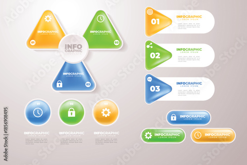 Infographic template with colorful geometric shapes and sample text