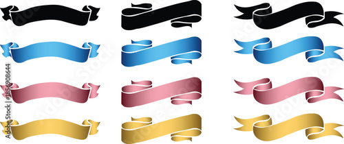 Colorful curled ribbon set for labels and awards blank vector banner collection