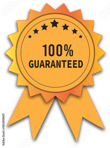 100 percent guaranteed badge with gold ribbon vector for trust seal ecommerce labels ui