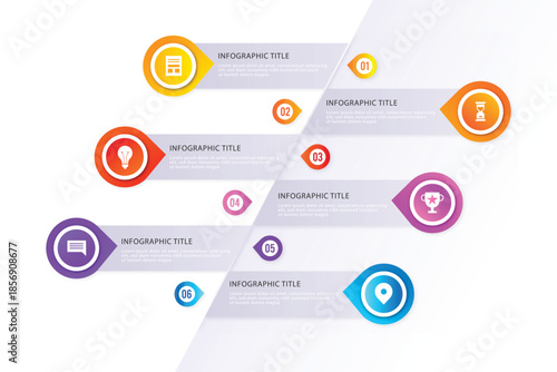 Colorful infographic template with icons and text placeholders for business or education