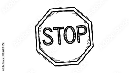Simple hand-drawn sketch of a stop sign in black and white