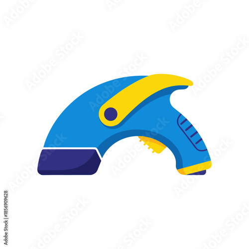 Blue and yellow futuristic handheld cleaning device illustration.