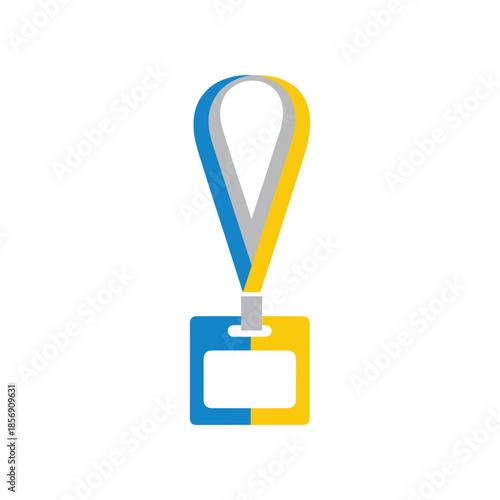Blue and yellow lanyard with badge holder.