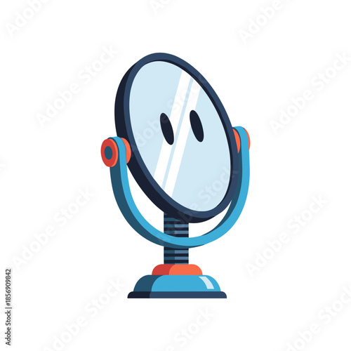 Cartoon Vanity Mirror with Blue Frame and Orange Accents.