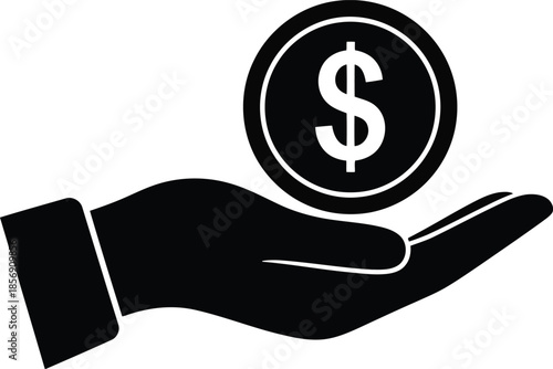 Hand holding dollar coin icon payment concept service money financial transaction symbol money business