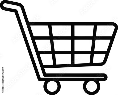 Universal outline icon of empty wire shopping trolley representing consumerism and retail basket commerce concept