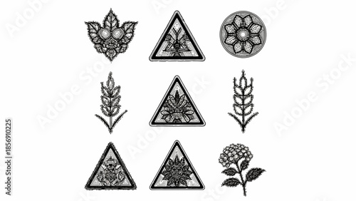 Collection of Ornamental Botanical and Geometric Emblems