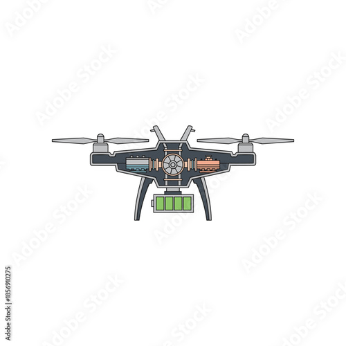 Drone Cutaway Illustration Internal Components and Battery.