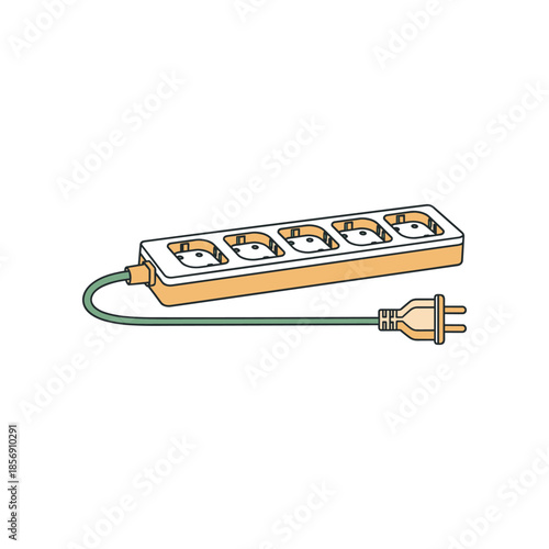 Electrical power strip with multiple outlets and a plug.
