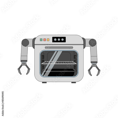 Futuristic Robotic Oven with Mechanical Arms.