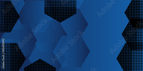 Modern abstract blue background with glowing geometric lines. Blue gradient hexagon shape design