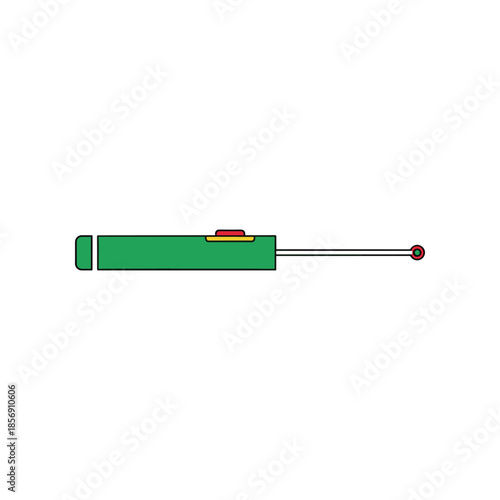 Green Screwdriver with Extendable Shaft and Red Tip.