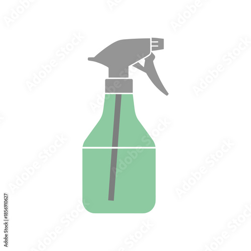 Green spray bottle with gray trigger for cleaning solutions and liquids.