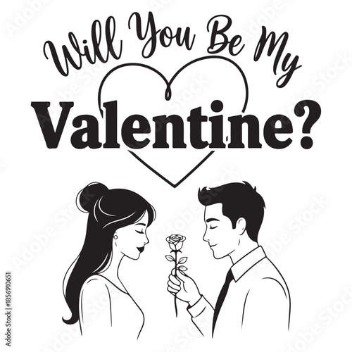 Will You Be My Valentine Text with Love Shape Couple – Romantic T-Shirt Vector Design