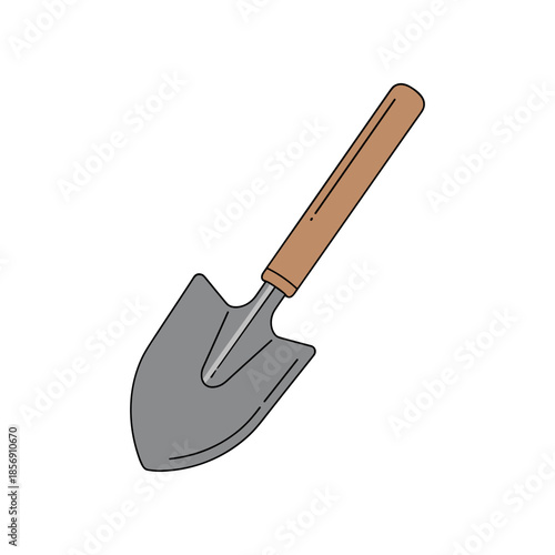 Hand drawn illustration of a small garden trowel.