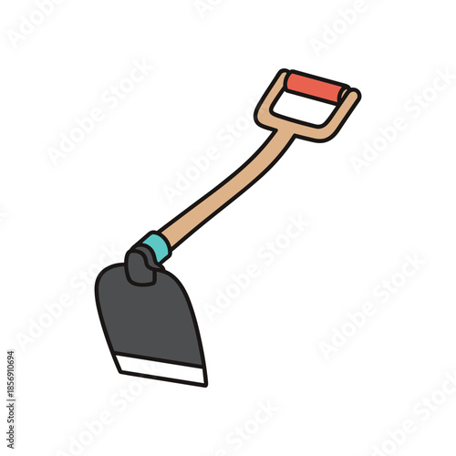 Hand drawn illustration of a garden hoe tool.