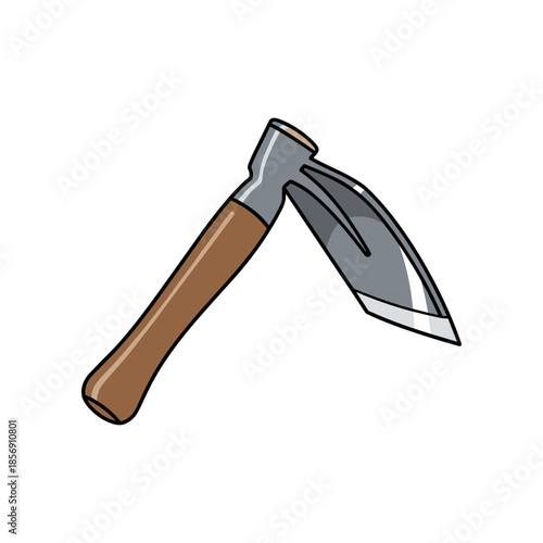 Illustration of a garden hoe tool with a wooden handle.