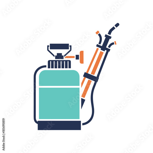 Illustration of a garden sprayer with a hose and nozzle.