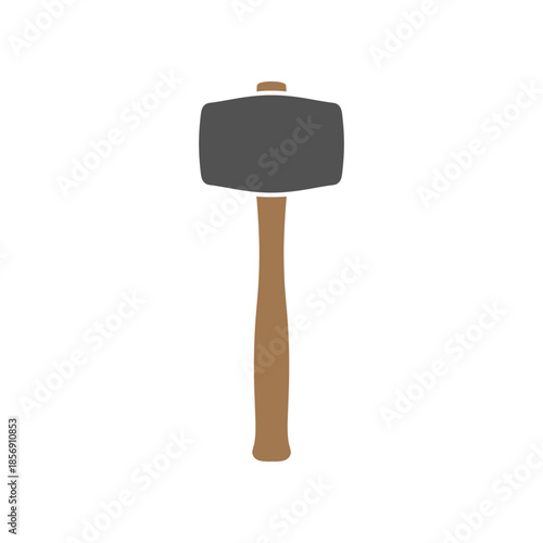 Illustration of a Rubber Mallet with Wooden Handle for Construction.