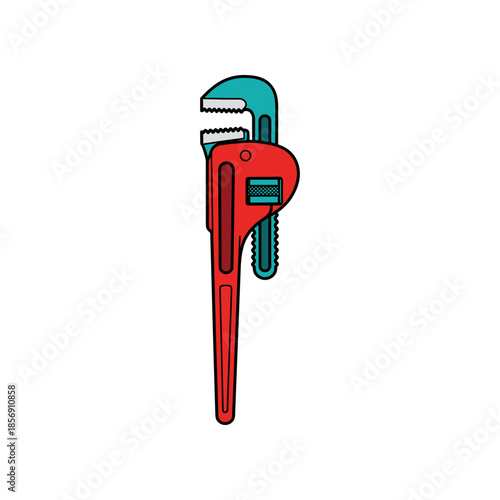 Illustration of a Red and Teal Pipe Wrench Tool.