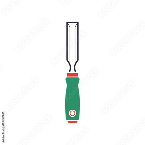 Illustration of a sharp chisel tool with a green handle.