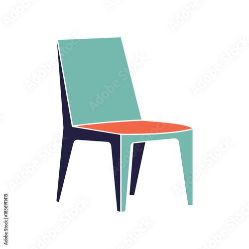 Modern Minimalist Chair with Teal Back and Orange Seat.