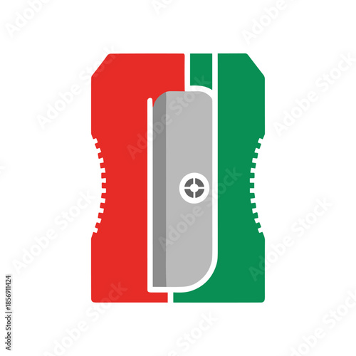 Modern Pencil Sharpener Illustration with Red and Green Halves.