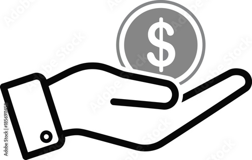 Hand holding dollar coin icon payment concept service money financial transaction symbol money business