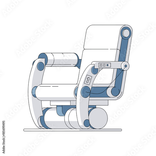 Modern Robotic Armchair Design with Futuristic Elements and Clean Lines.
