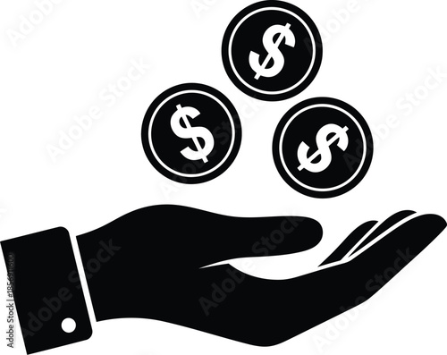 Hand holding money coins icon financial transaction income earnings investment savings commerce business