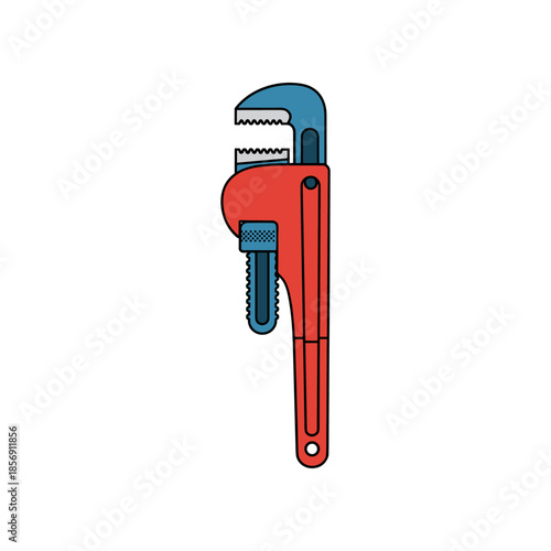 Red and Blue Pipe Wrench Tool Illustration.