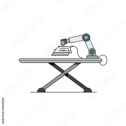 Robotic Arm Ironing Clothes on an Ironing Board.