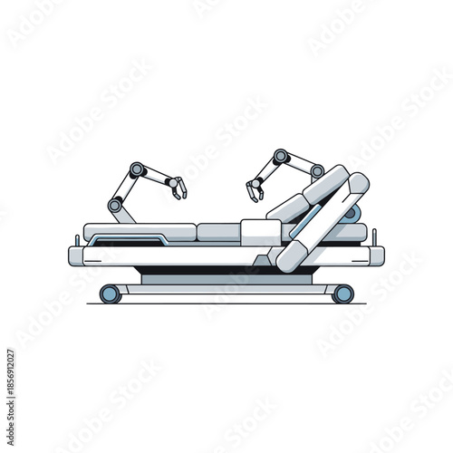 Robotic arms operating on a medical bed with advanced technology.