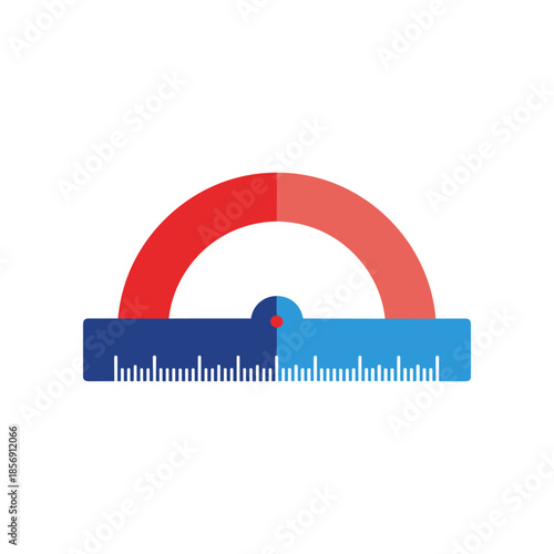 Semicircle protractor ruler for angle measurement isolated on white.